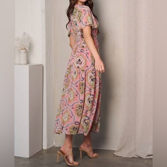 Sublime | SHORT SLEEVE V-NECK TIERED FLORAL MAXI DRESS - Picture 2 of 5